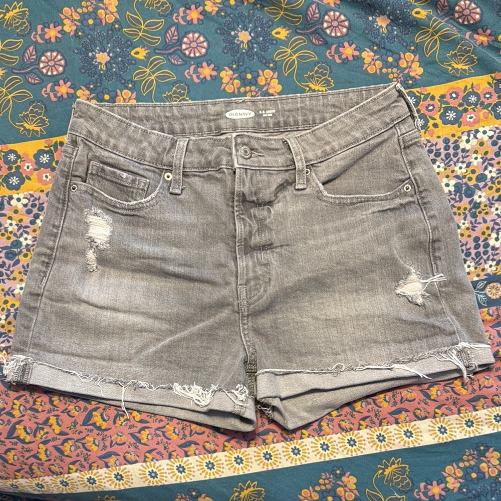 Old Navy Gray Jean Shorts Distressed Casual